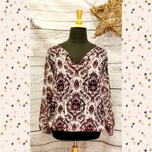 Lane Bryant Burgundy Floral Sheer Peasant Blouse Size 14/16